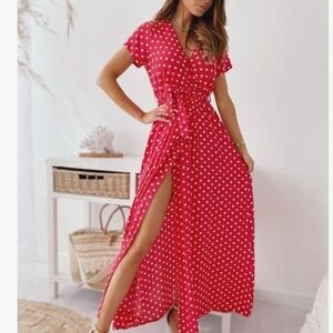 Red Flutter Sleeve V-Neck Maxi Dress